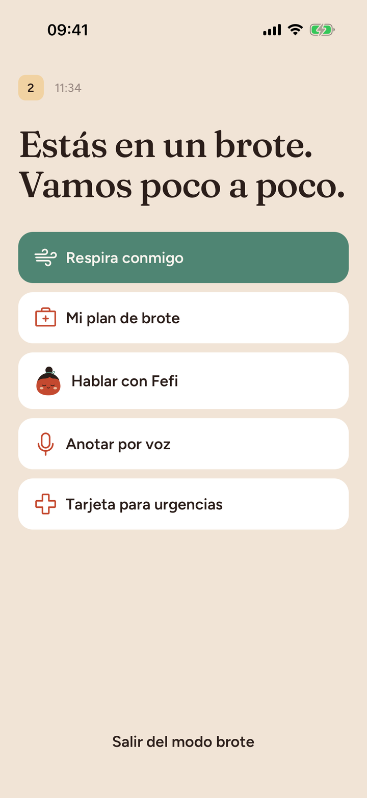 Modo brote con botones grandes